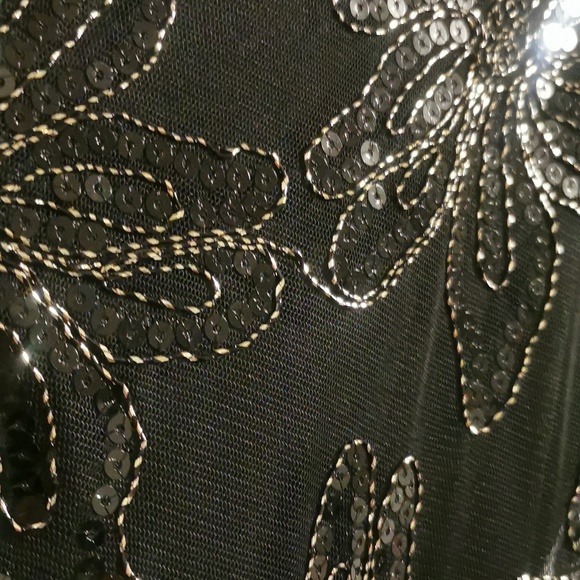 Black&Gold sequin beaded hi-low hem gown sz2 - Picture 3 of 4